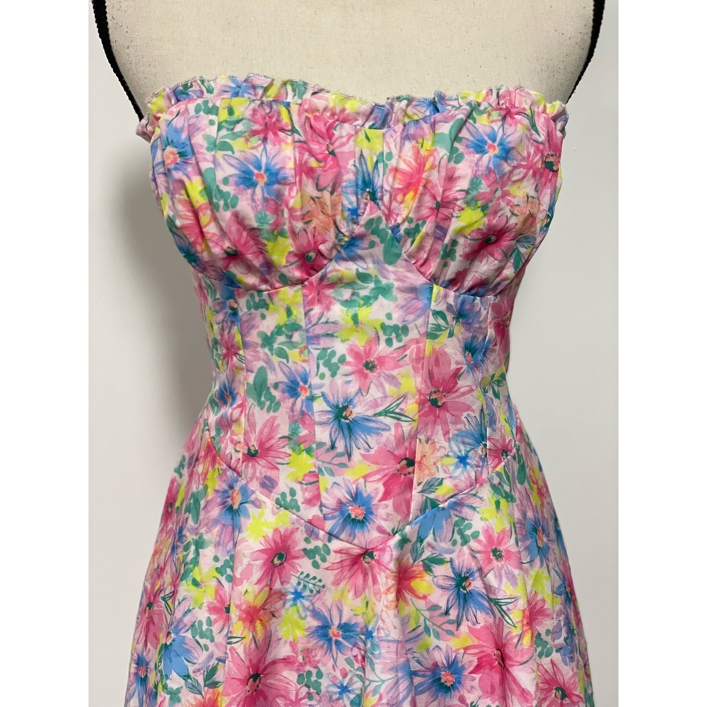 Shein Strapless Floral Mini Dress Pink Size L - Picture 8 of 13